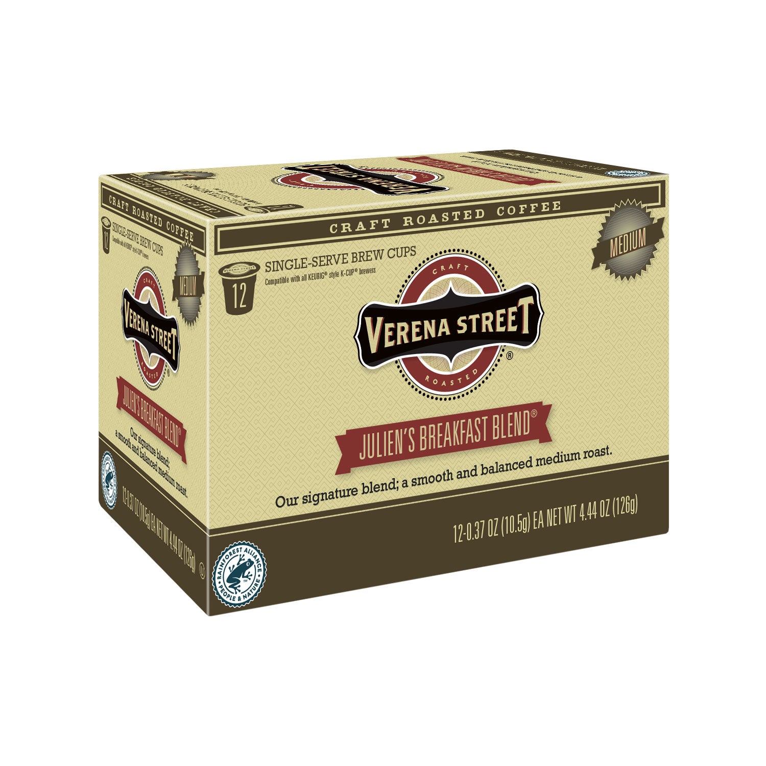 Verena Street Coffee, Medium, Julien's Breakfast Blend, Single Serve Brew Cups 12 Ea