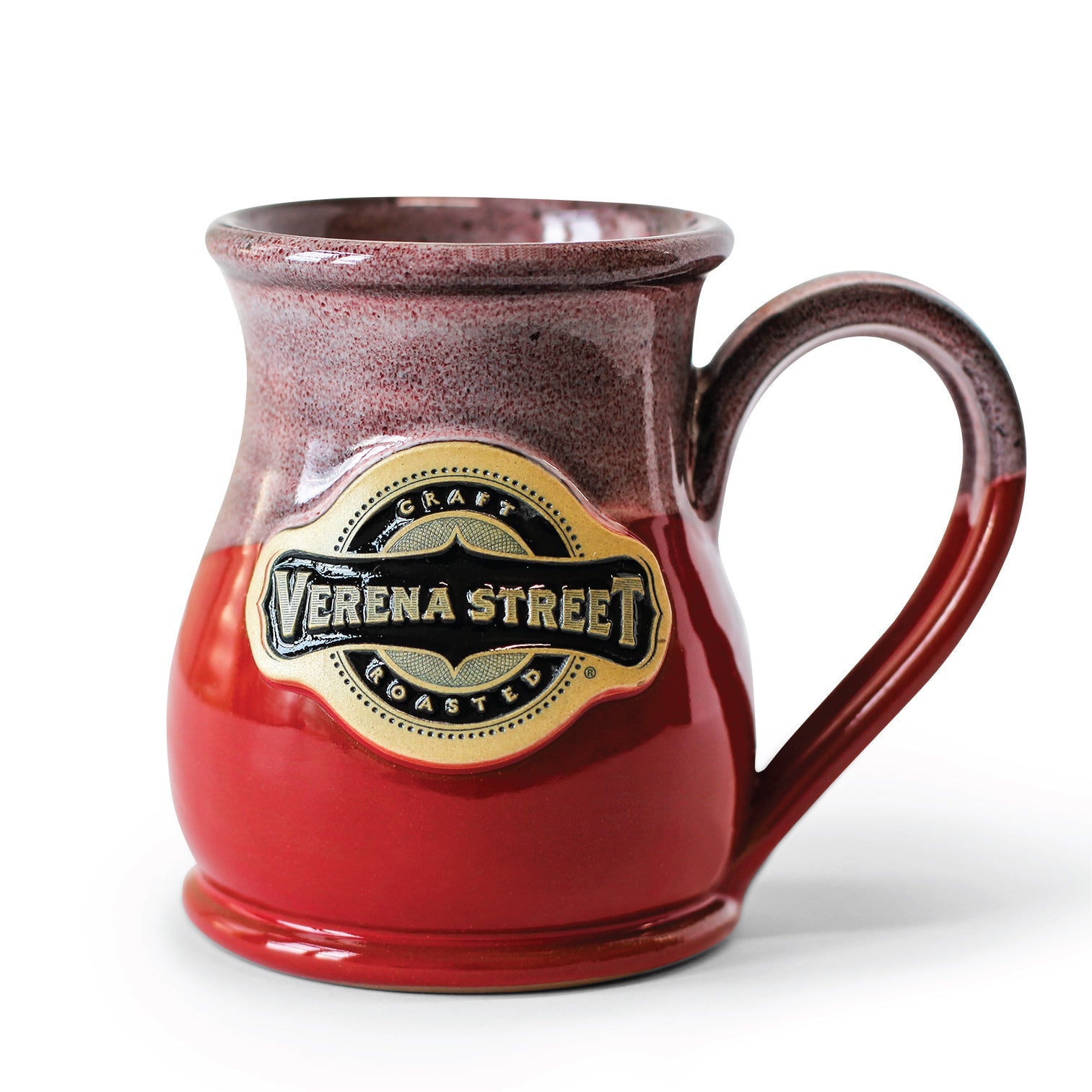 Deneen Pottery merchandise Red w/Black White Glaze 14oz + Tall Belly Pottery Mug, Red with Black and White Glaze