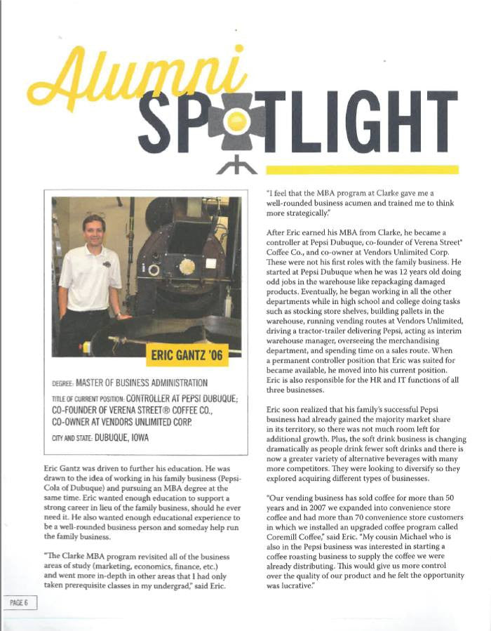 Verena Street® co-founder featured in Winter 2014-15 Clarke University “Alumni Spotlight” publication