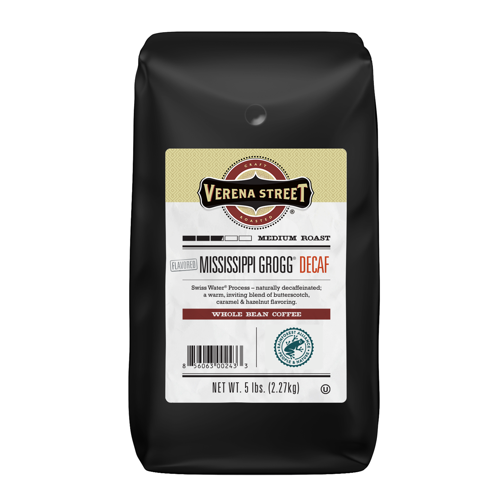 Mississippi Grogg® Swiss Water® Decaf whole bean flavored coffee