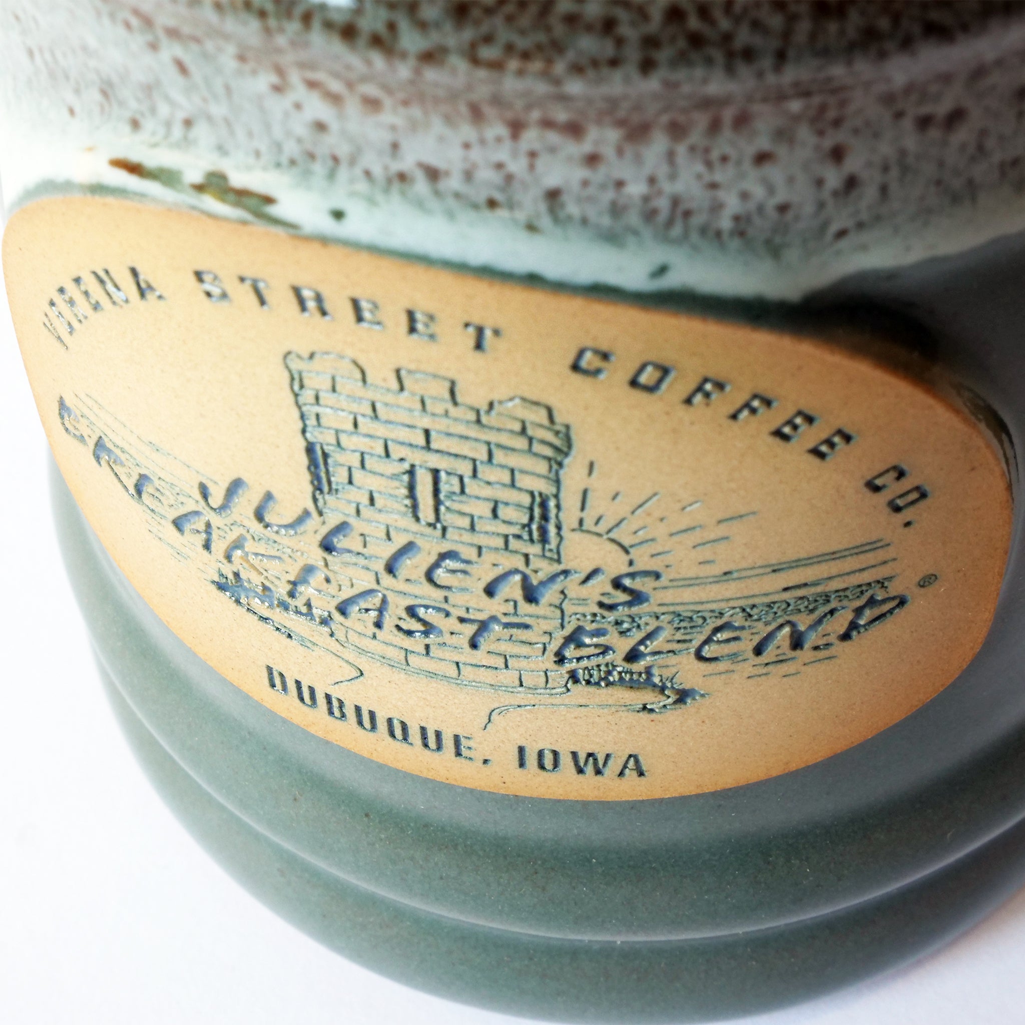Deneen Pottery merchandise Sage with Cinnamon and White glaze Julien's Breakfast Blend® Ramsey Style 14oz+ Mug