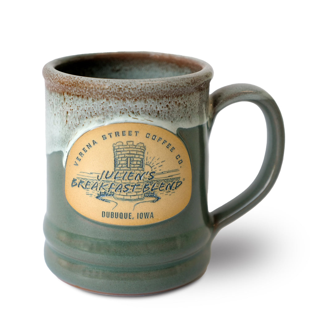 Deneen Pottery merchandise Sage with Cinnamon and White glaze Julien's Breakfast Blend® Ramsey Style 14oz+ Mug