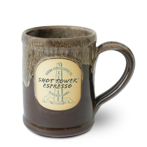 Deneen Pottery Merchandise Chocolate with Sand White Glaze Shot Tower® Espresso Rancher Style 12-14oz Mug