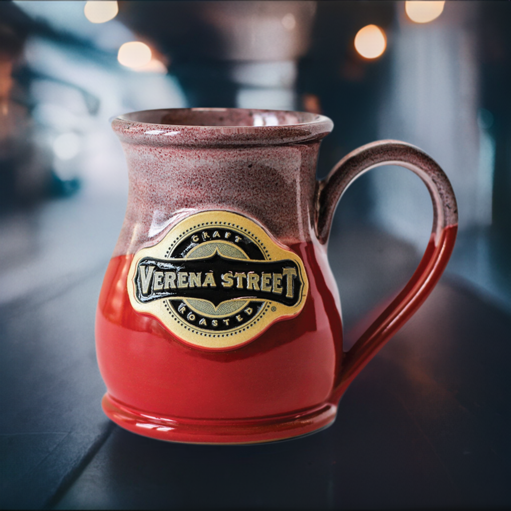 Deneen Pottery merchandise Red w/Black White Glaze 14oz + Tall Belly Pottery Mug, Red with Black and White Glaze