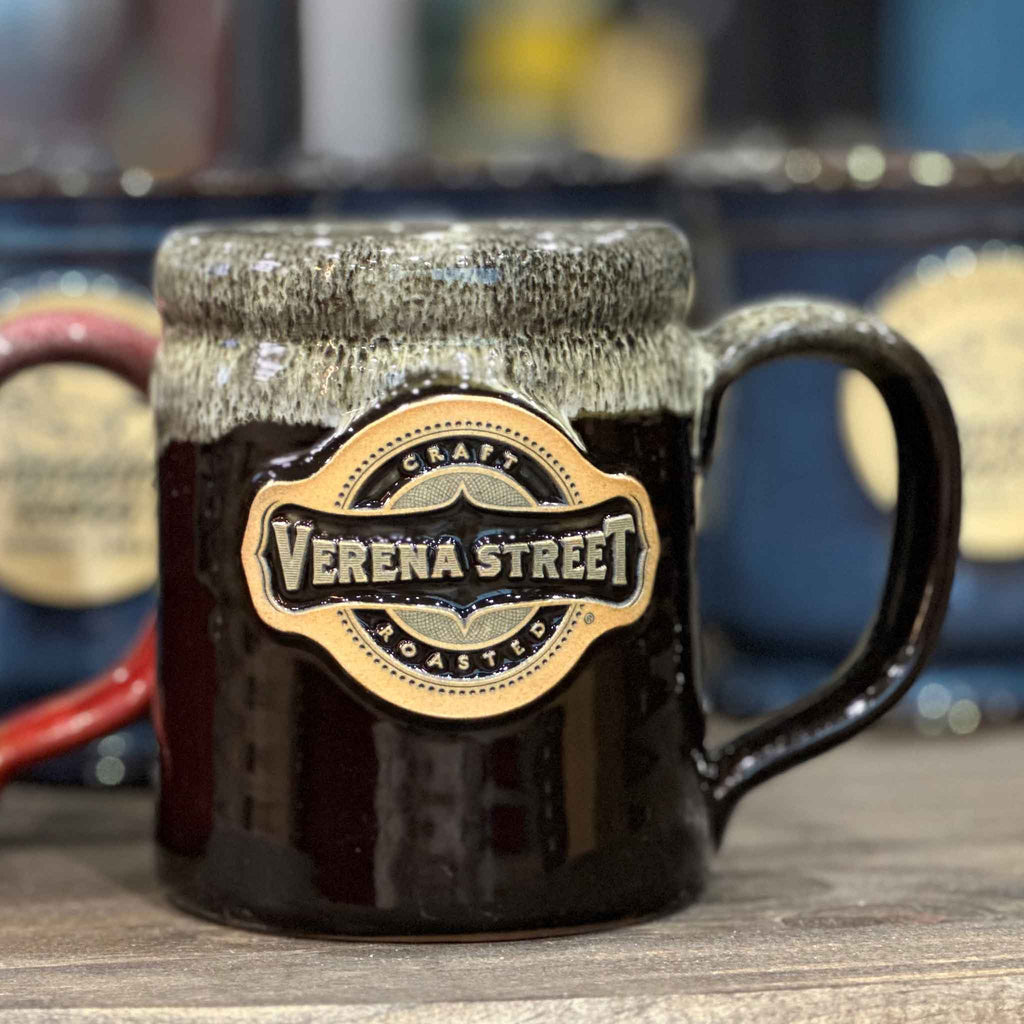 14oz + Camper Pottery Mug, Black + Dijon Glaze - Verena Street Coffee Co.