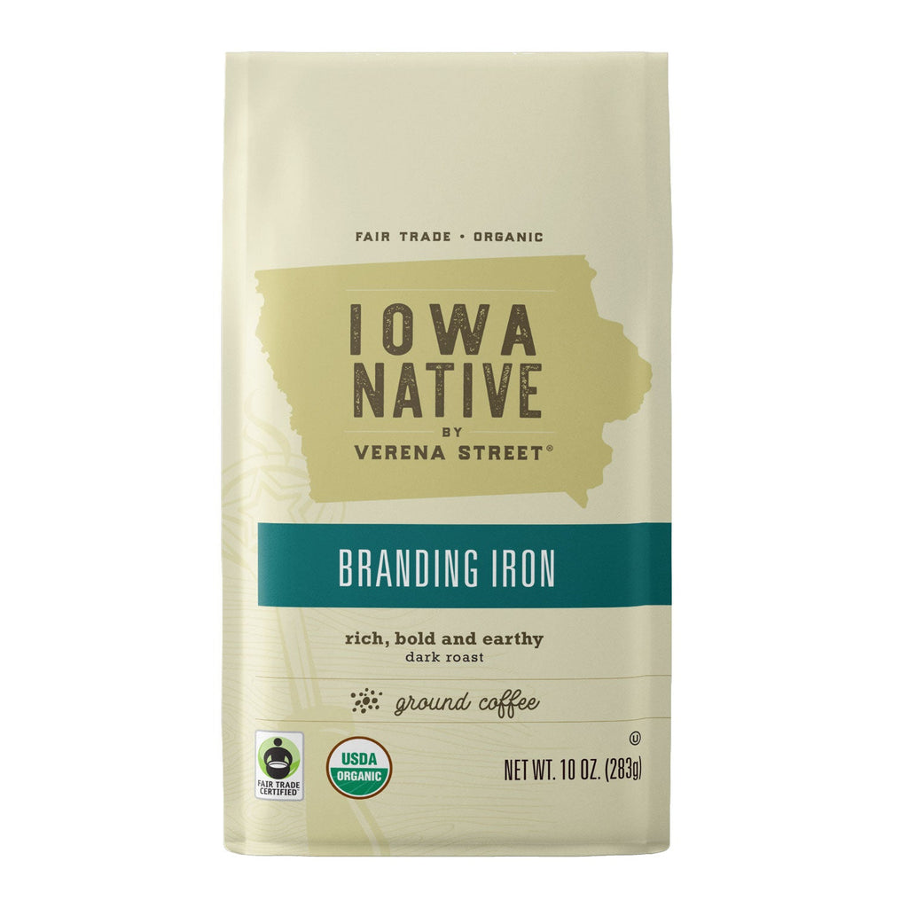 Iowa Native Fair Trade Organic Coffee 10oz ground Branding Iron - Fair Trade Organic ground coffee