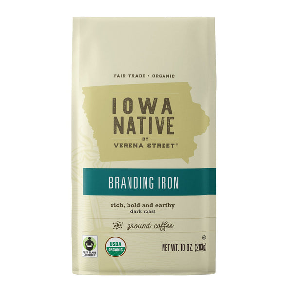 Iowa Native Fair Trade Organic Coffee 10oz ground Branding Iron - Fair Trade Organic ground coffee