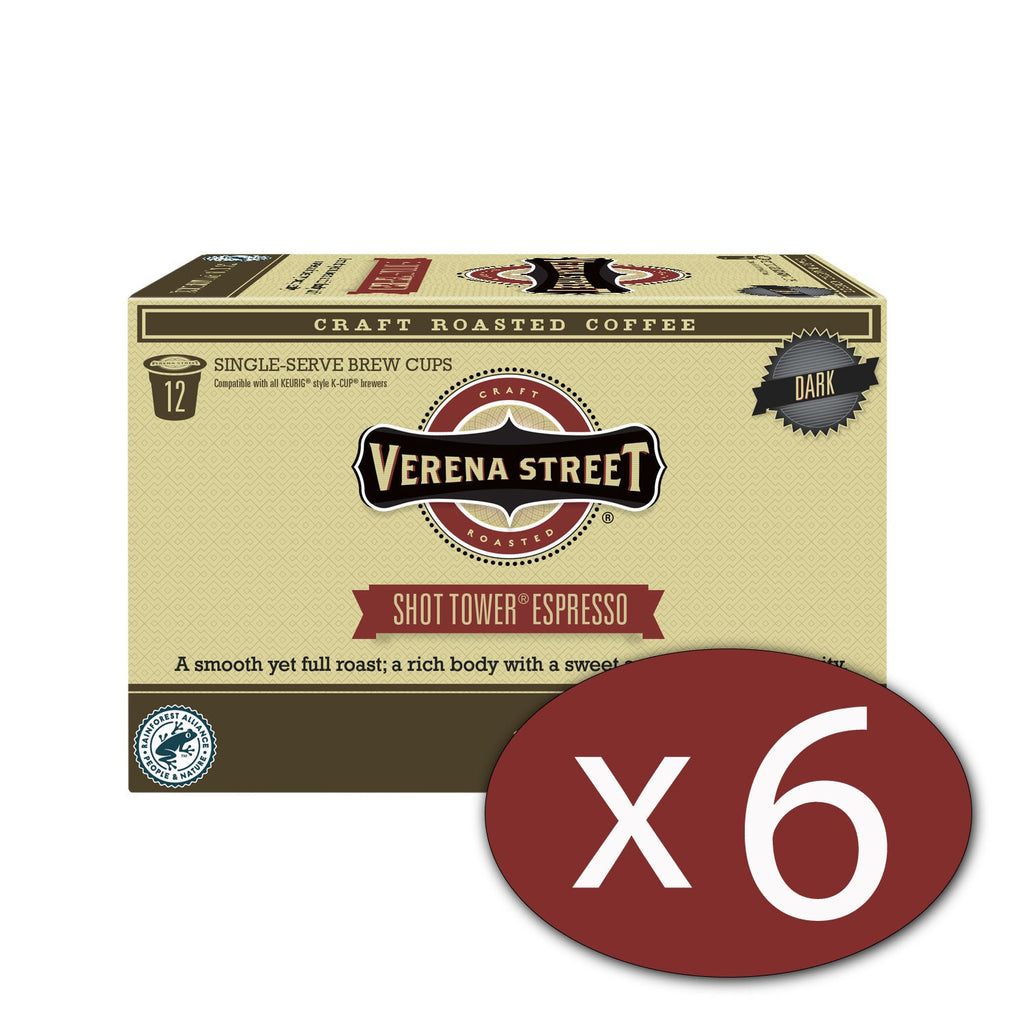Verena Street Coffee Co. Coffee Case of 6 - 12ct single cup cartons Shot Tower® Espresso brew cups