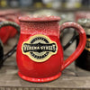 14oz + Tall Belly Pottery Mug, Red with Black and White Glaze - Verena Street Coffee Co.