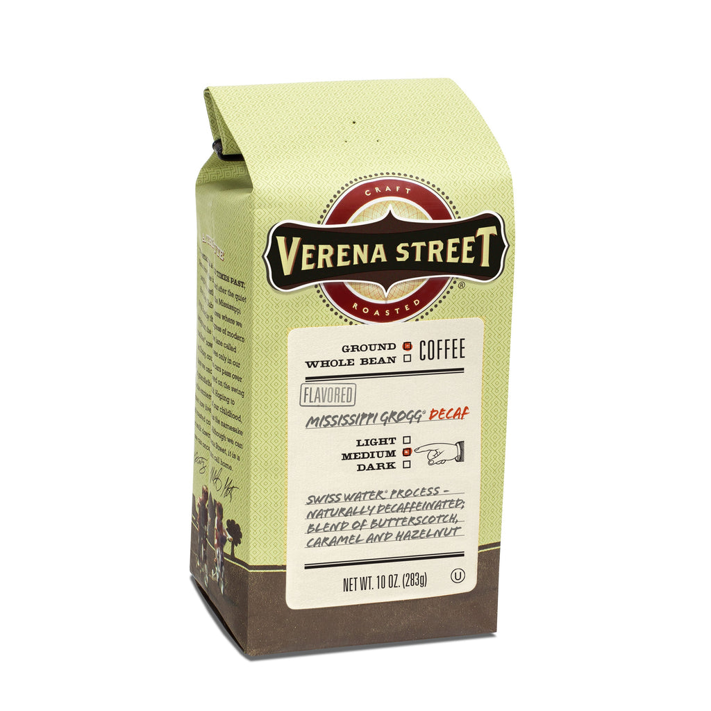 Verena Street Coffee Co. Coffee 10oz ground Mississippi Grogg® Swiss Water® Process Decaf ground coffee
